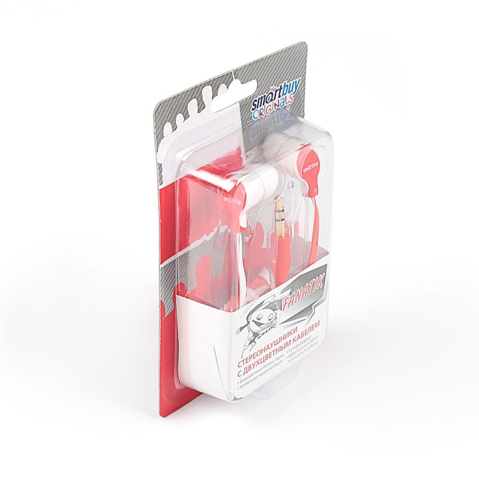 Наушники SmartBuy FANATIK, вакуумные, двухцветный провод: красный/белый