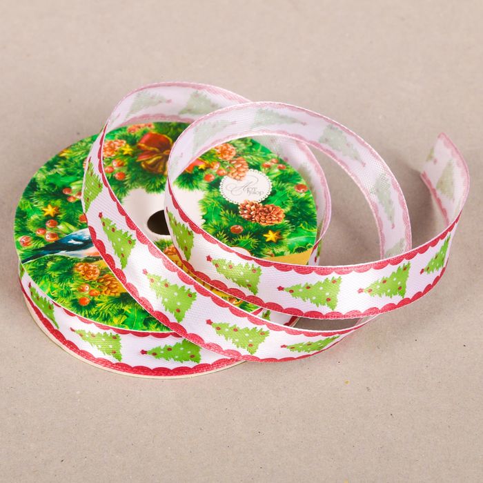 Лента атласная декоративная «Нарядные Ёлочки», 1,5 см × 5 м