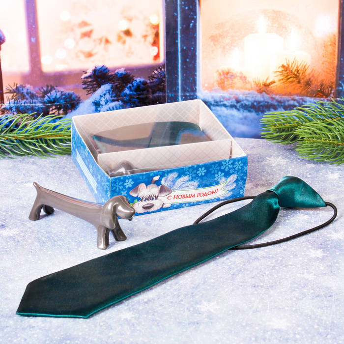 Подарочный набор: детский галстук и ручка-собака "Веселого нового года"