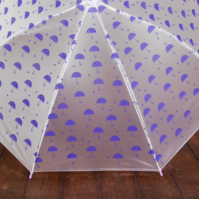 Зонт детский полуавтоматический "Зонтики", r=44см, цвет прозрачный/фиолетовый