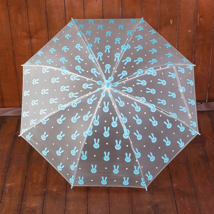 Зонт детский "Зайчики", полуавтоматический, r=44см, цвет голубой/прозрачный