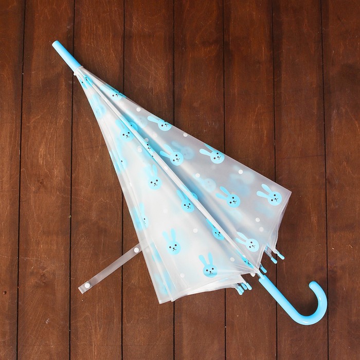 Зонт детский "Зайчики", полуавтоматический, r=44см, цвет голубой/прозрачный