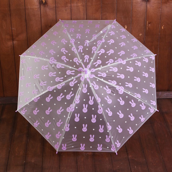 Зонт детский "Зайчики", полуавтоматический, r=44см, цвет сиреневый/прозрачный