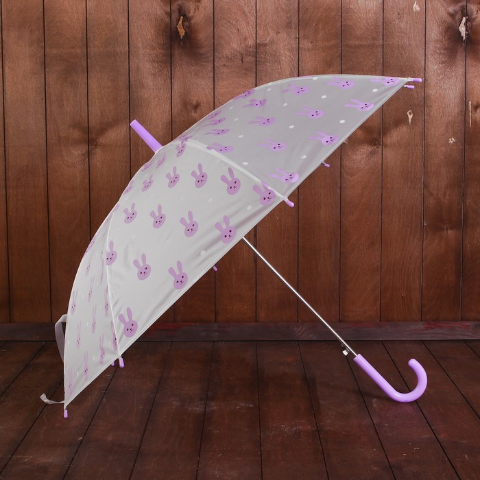 Зонт детский "Зайчики", полуавтоматический, r=44см, цвет сиреневый/прозрачный