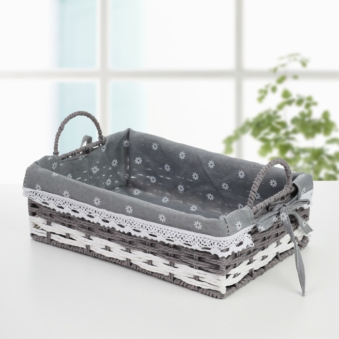 Корзина для хранения плетеная "Маргаритки" 31х22х10 см, цвет серый