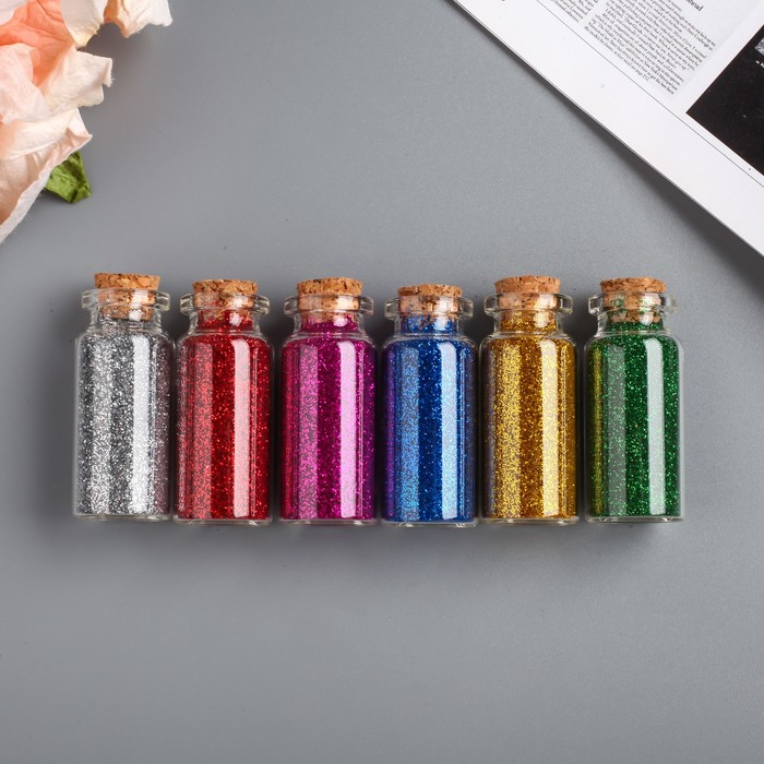 Глиттер в баночке с пробкой "Хлопья-блеск" (набор 6 шт) 7 гр=1 бут. 13х5 см