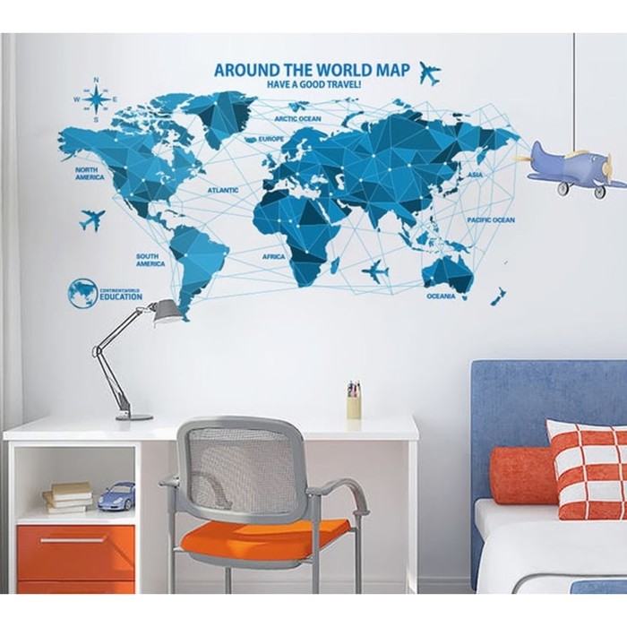 Наклейка интерьерная пластик "Карта мира" 55х100 см