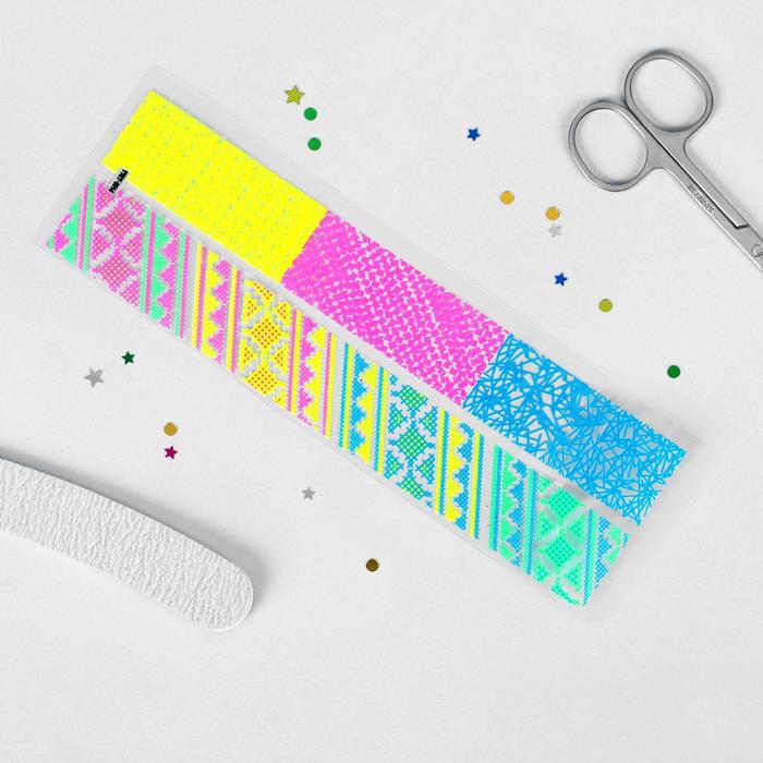 Слайдер-дизайн для ногтей "Неоновые узоры", цвета МИКС