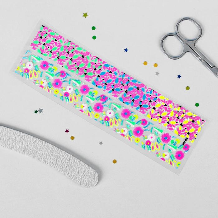 Слайдер-дизайн для ногтей "Неоновые узоры", цвета МИКС