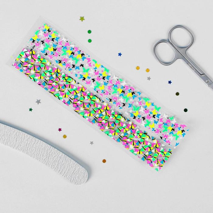 Слайдер-дизайн для ногтей "Неоновые узоры", цвета МИКС