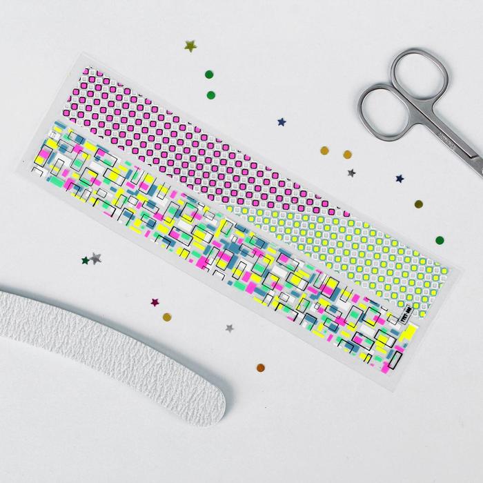 Слайдер-дизайн для ногтей "Неоновые узоры", цвета МИКС