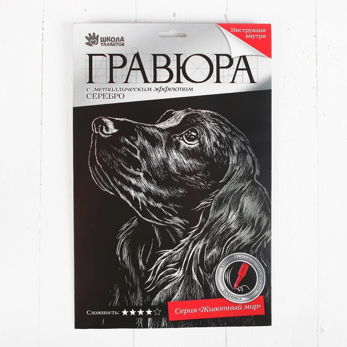 Гравюра "Спаниель", А4, с металлическим эффектом "серебро"