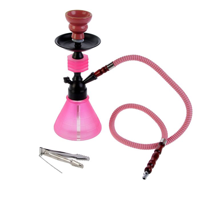 Кальян 28см, 1тр, розовый, колба пирамида, 1кр, шахта чёрный