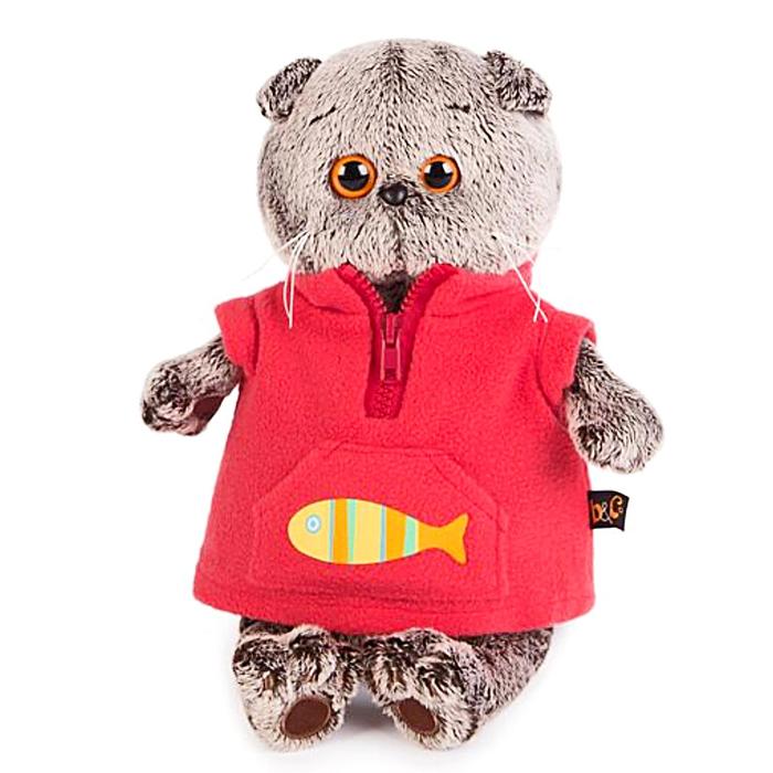 Мягкая игрушка "Басик" в красном флисовом жилете, 19 см