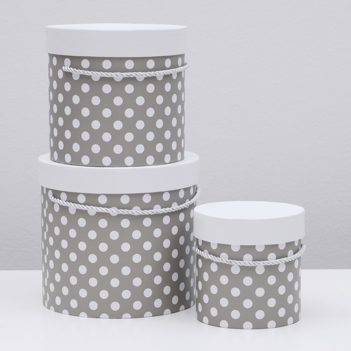 Набор коробок 3в1 "Горох на сером", 19 х 19 х 17 - 12 х 12 х 12 см