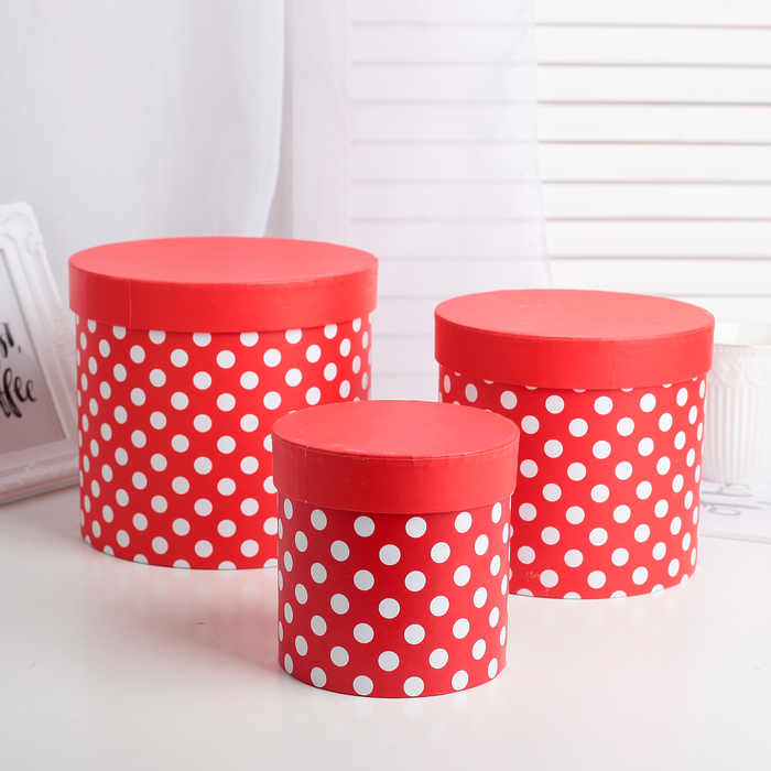 Набор коробок 3в1 "Горох на красном", 19 х 19 х 17 - 12 х 12 х 12 см