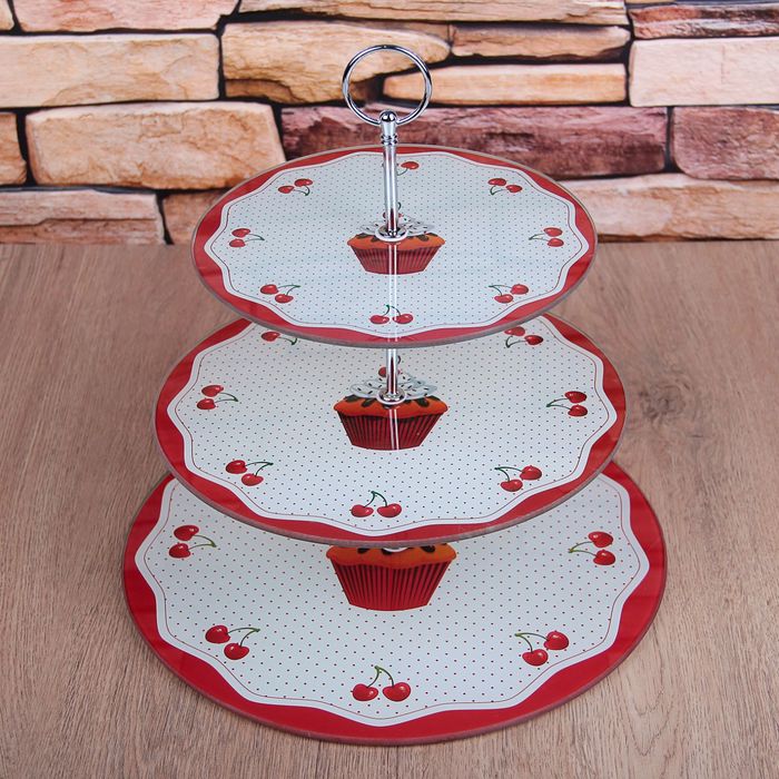 Блюдо 3 яруса круглое "Вишни" 30х30х30 см