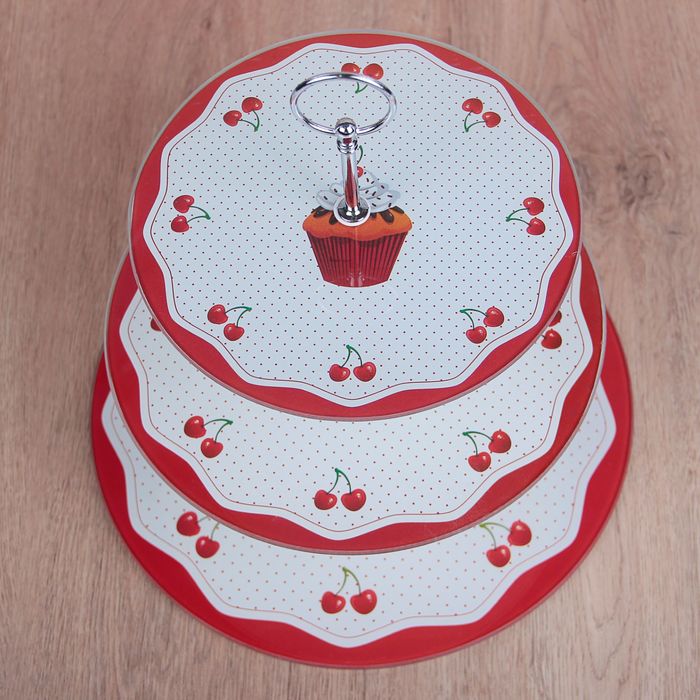 Блюдо 3 яруса круглое "Вишни" 30х30х30 см