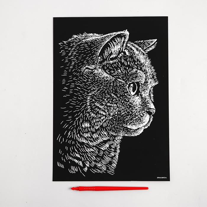 Гравюра "Британский кот", металлический эффект "серебро", 21 х 30 см