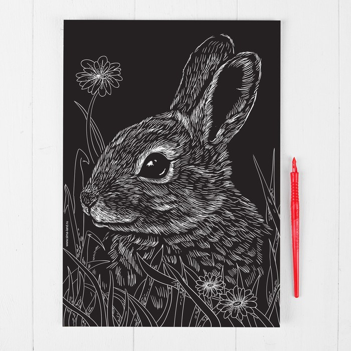 Гравюра "Заяц", металлический эффект "серебро", 21 х 30 см