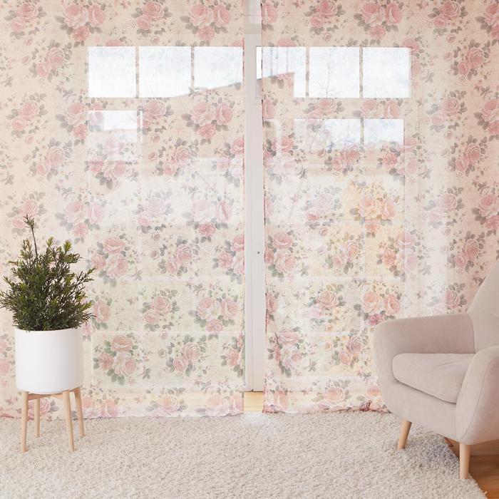 Штора тюлевая "Этель" 135х270 см Цветочная композиция без утяжелителя, 100% п/э