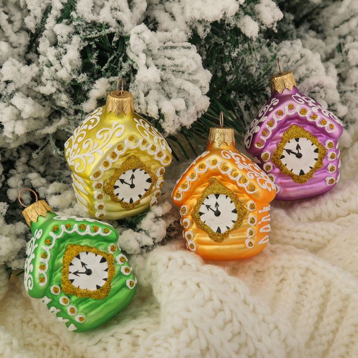 Ёлочное украшение "Домик с часами" 7,5 см, микс