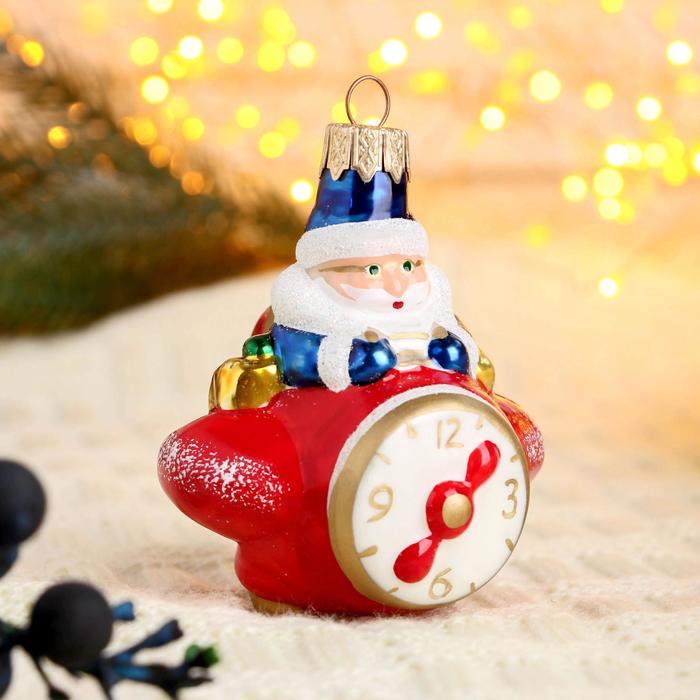 Ёлочное украшение "Дед Мороз на самолёте" 9,5 см, микс=