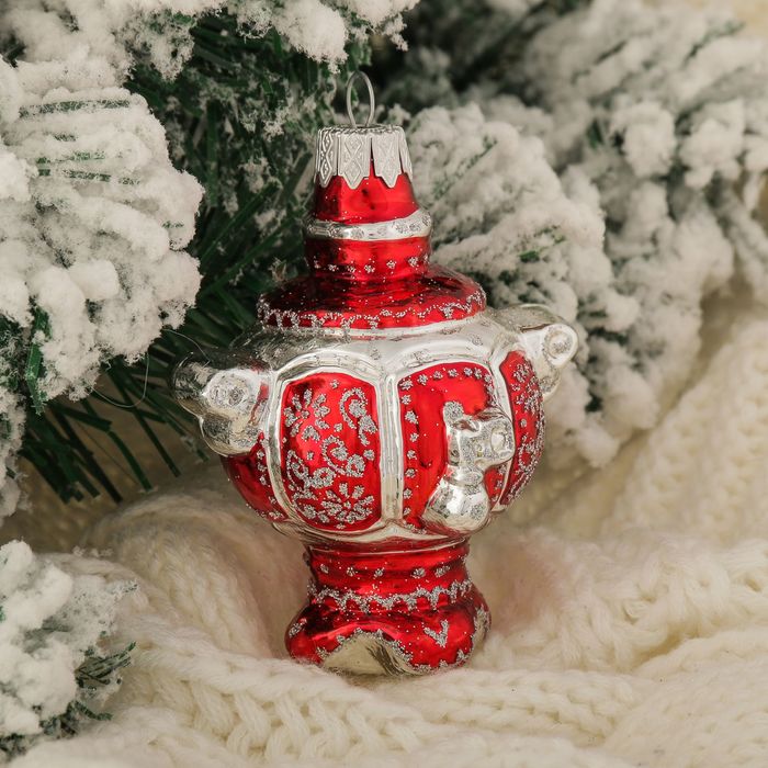 Ёлочное украшение "Самовар" красный, 8 см