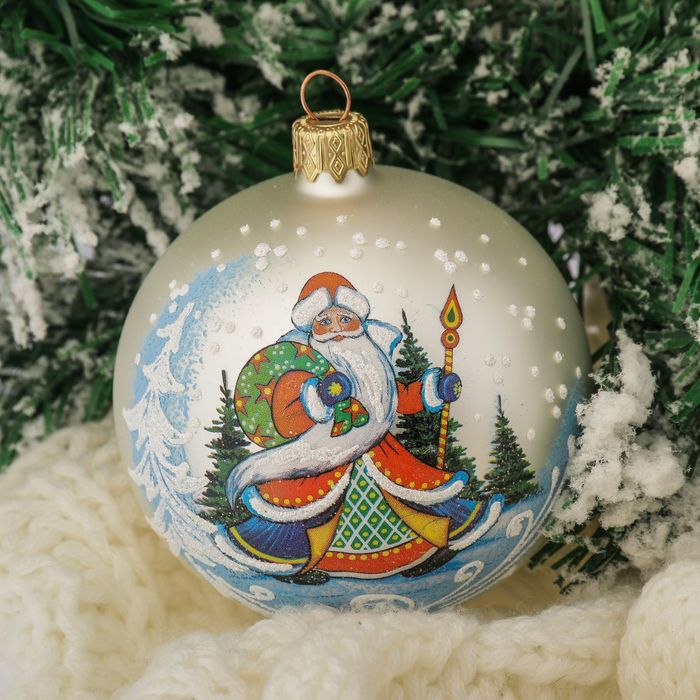 Шар "Дед Мороз с посохом" 8,5 см