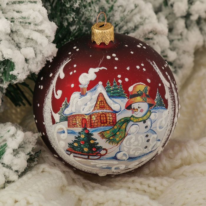 Шар "Снеговик с ёлкой" 8,5 см микс