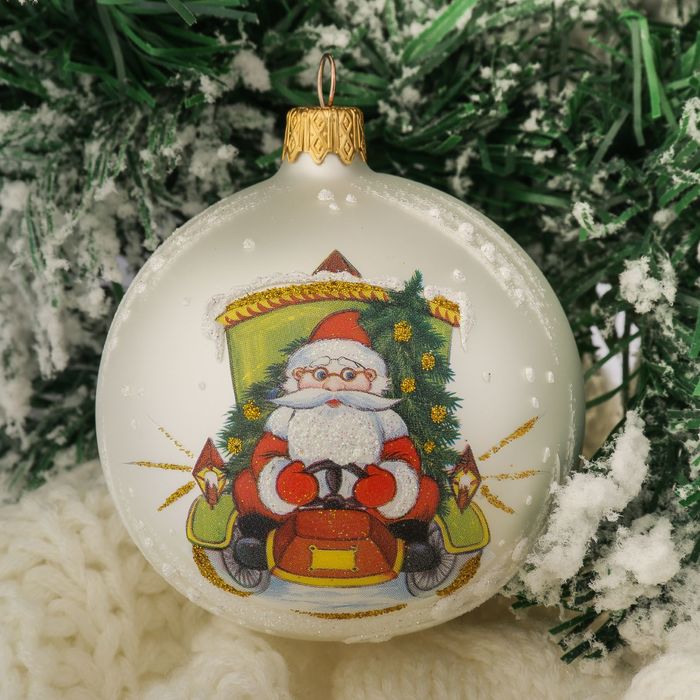 Шар "Дед Мороз на машине" 8,5 см микс