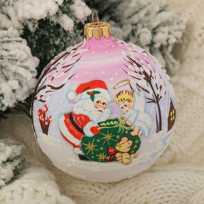 Шар "Санта с ангелом" 10 см