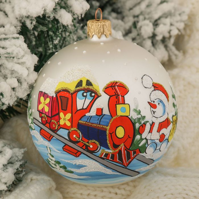 Шар "Паровозик и снеговик" 10 см