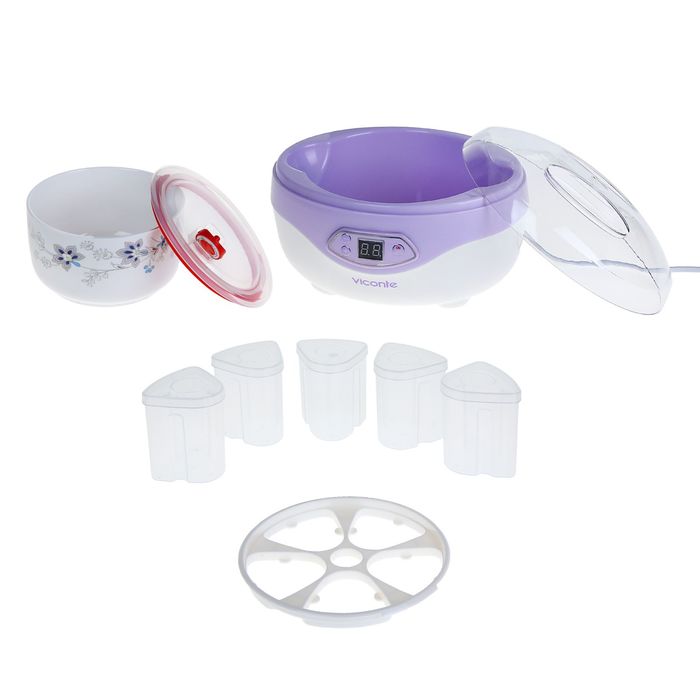 Йогуртница Viconte VC-1447, кер. чаша 1 л, 5 стак. по 160 мл, цвет фиол. Уценка