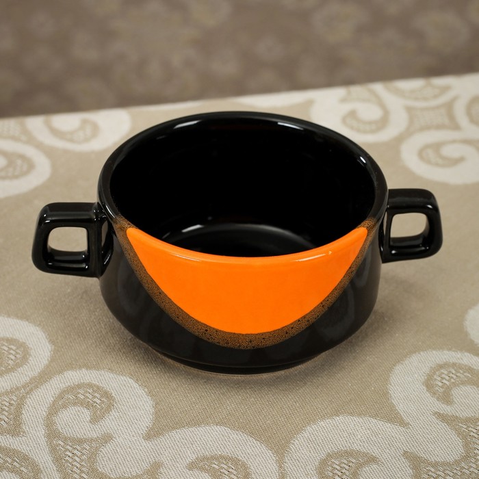 Бульонница 0,35 л, капля чёрно-оранжевая