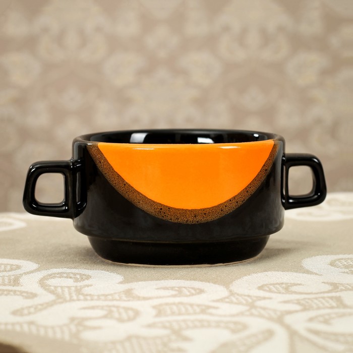 Бульонница 0,35 л, капля чёрно-оранжевая