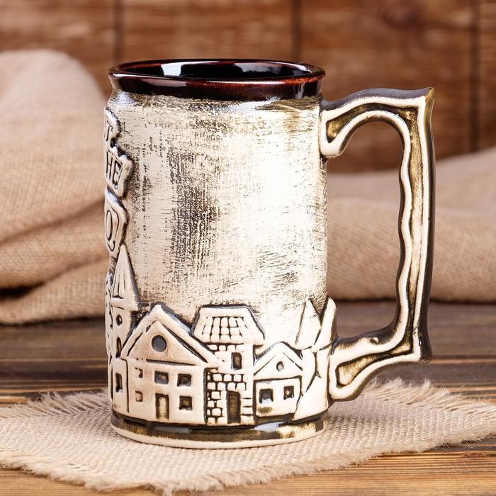 Бокал пивной 0,5 л "Город", шамот, чёрный