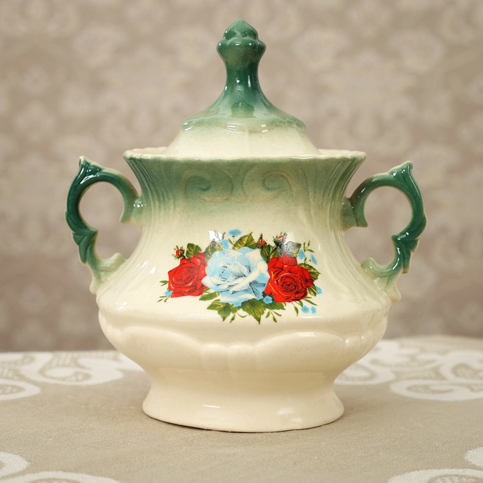 Сахарница "Блиц" изумруд, три розы деколь