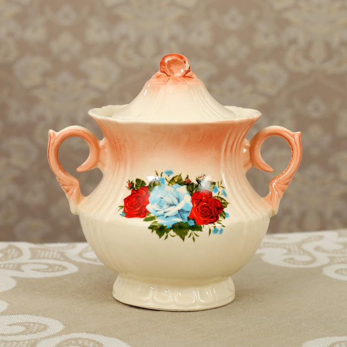 Сахарница "Лорд" коралл, три розы деколь
