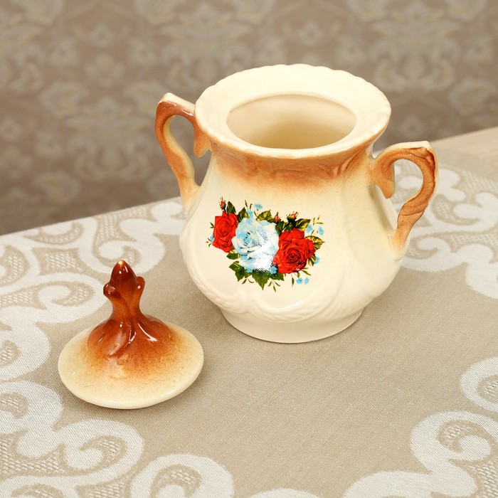 Сахарница 550 мл "Элит" коричневая, роза деколь