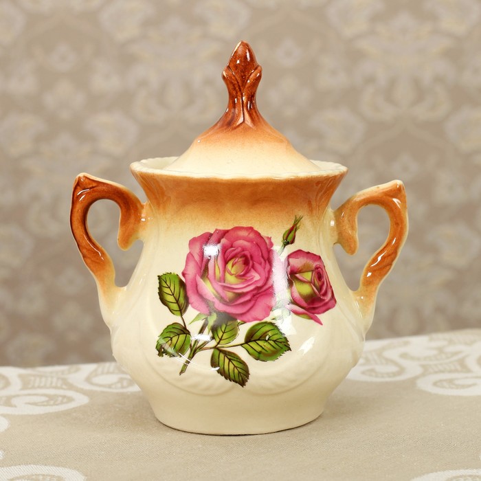 Сахарница 550 мл "Элит" коричневая, роза деколь