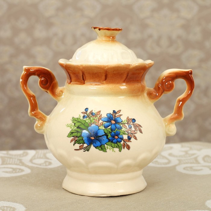 Сахарница "Ромашка" коричневая, незабудка деколь