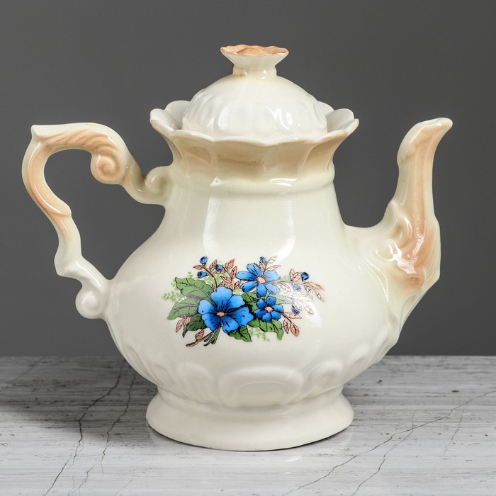 Чайник для заварки 0,6 л "Ромашка" коричневый, незабудка деколь