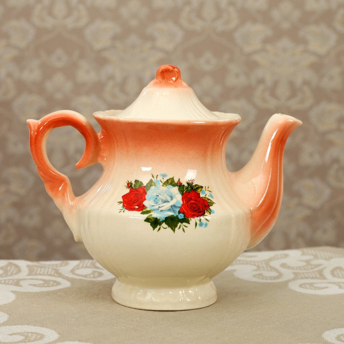 Чайник заварочный 0,6 л "Лорд" коралл, три розы деколь