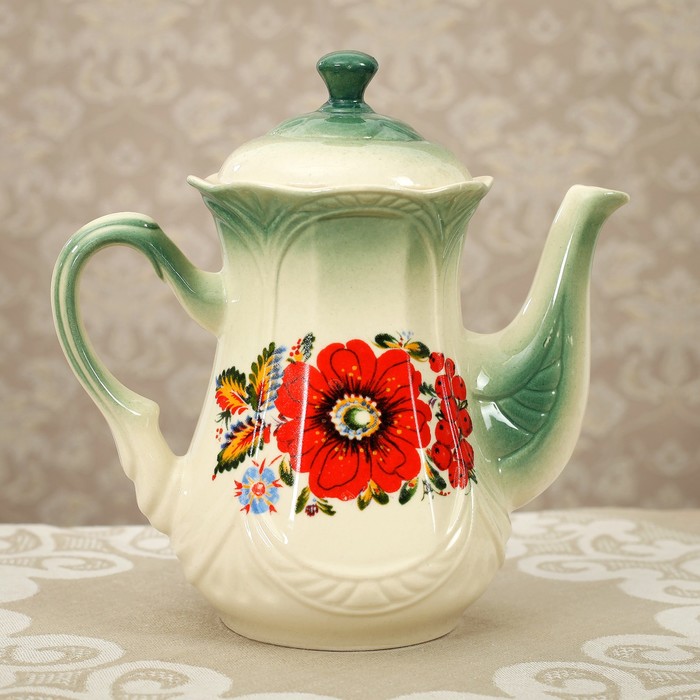 Чайник для заварки 1 л "Ажур" изумруд, петриковская роспись