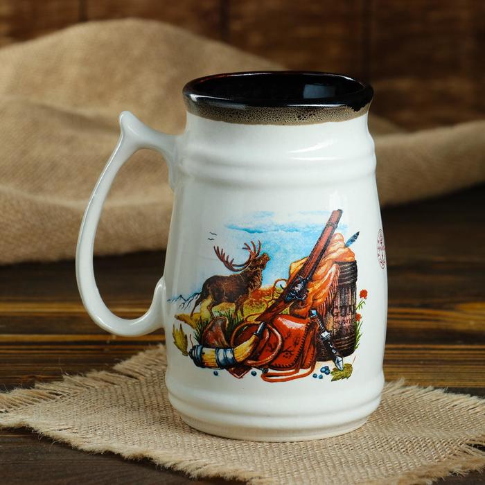 Кружка 0,6 л "Дубок", белая, охота