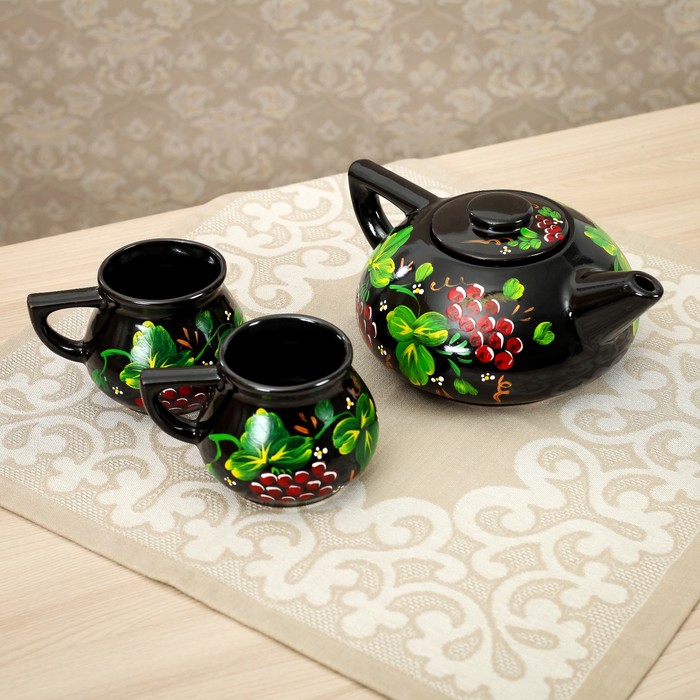 Набор чайный "Китайский" рябина, чёрный, глазурь 1 л, 0,3 л