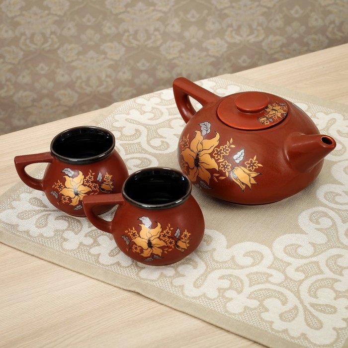 Набор чайный "Китайский" клариса, коричневый глазурь 1 л, 0,3 л