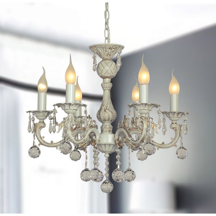 Люстра 1308-6P "Gesso" 6xE14 40W белый/зол. 53x53x56 см