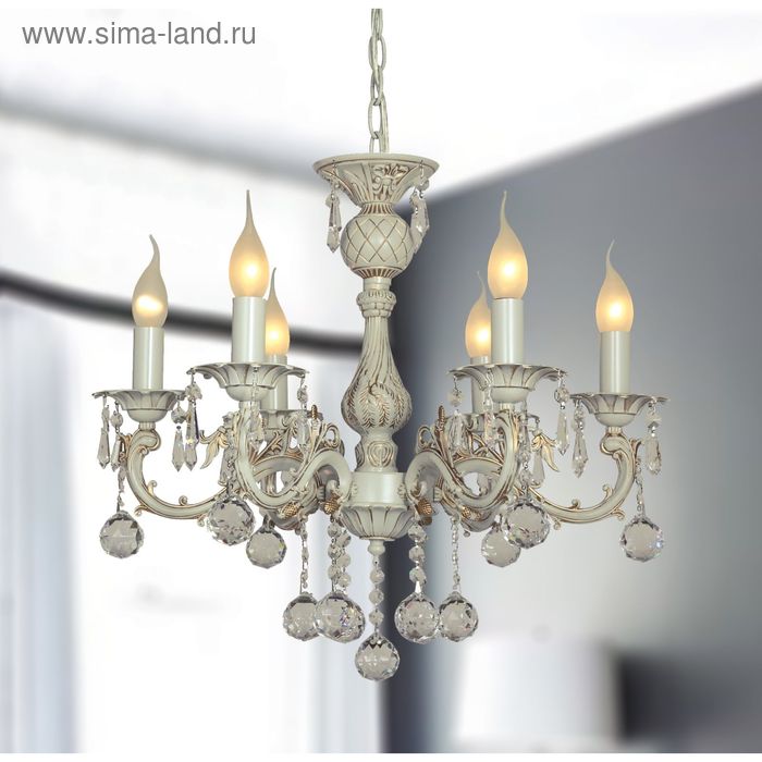 

Люстра 1308-6P Gesso 6xE14, 40W белый/зол. 53x53x56 см